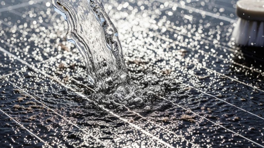 a close up of water pouring from a solar panel